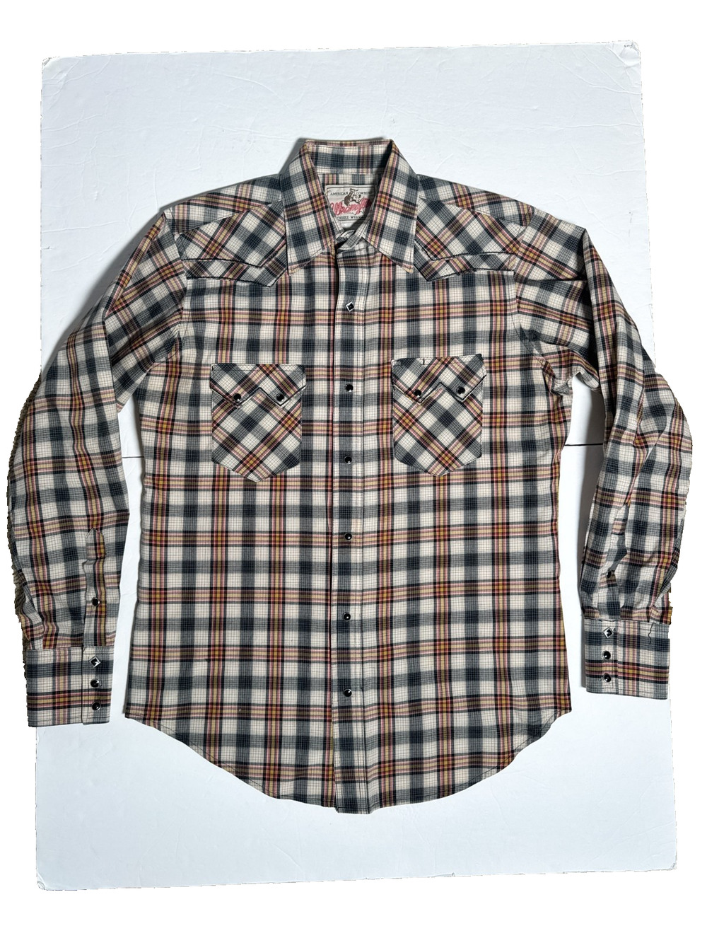 Vintage Wrangler Western Pearl Snap Shirt Plaid Cowboy Mens M